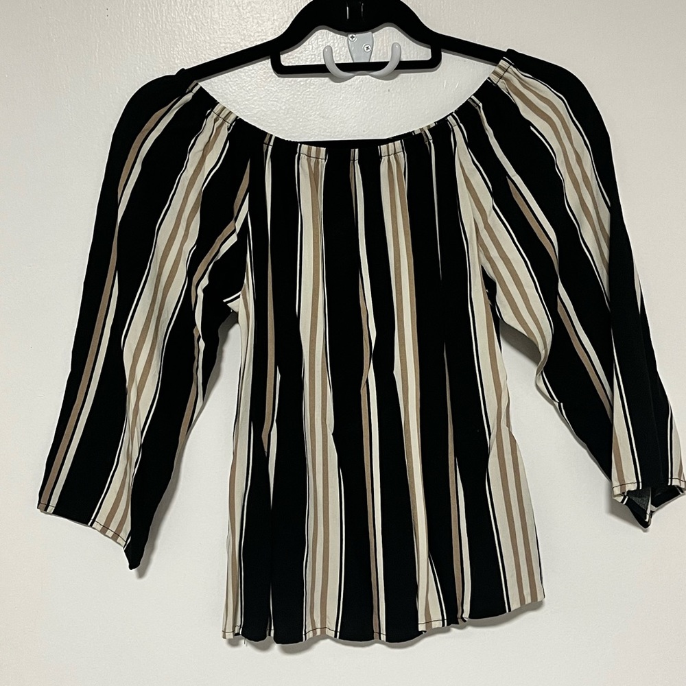 Black Striped Off The Shoulder Top (size small)
